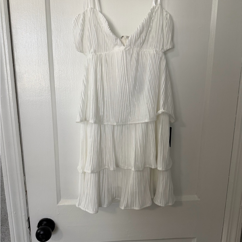 Lulu's White Tiered Pleated Mini Dress
